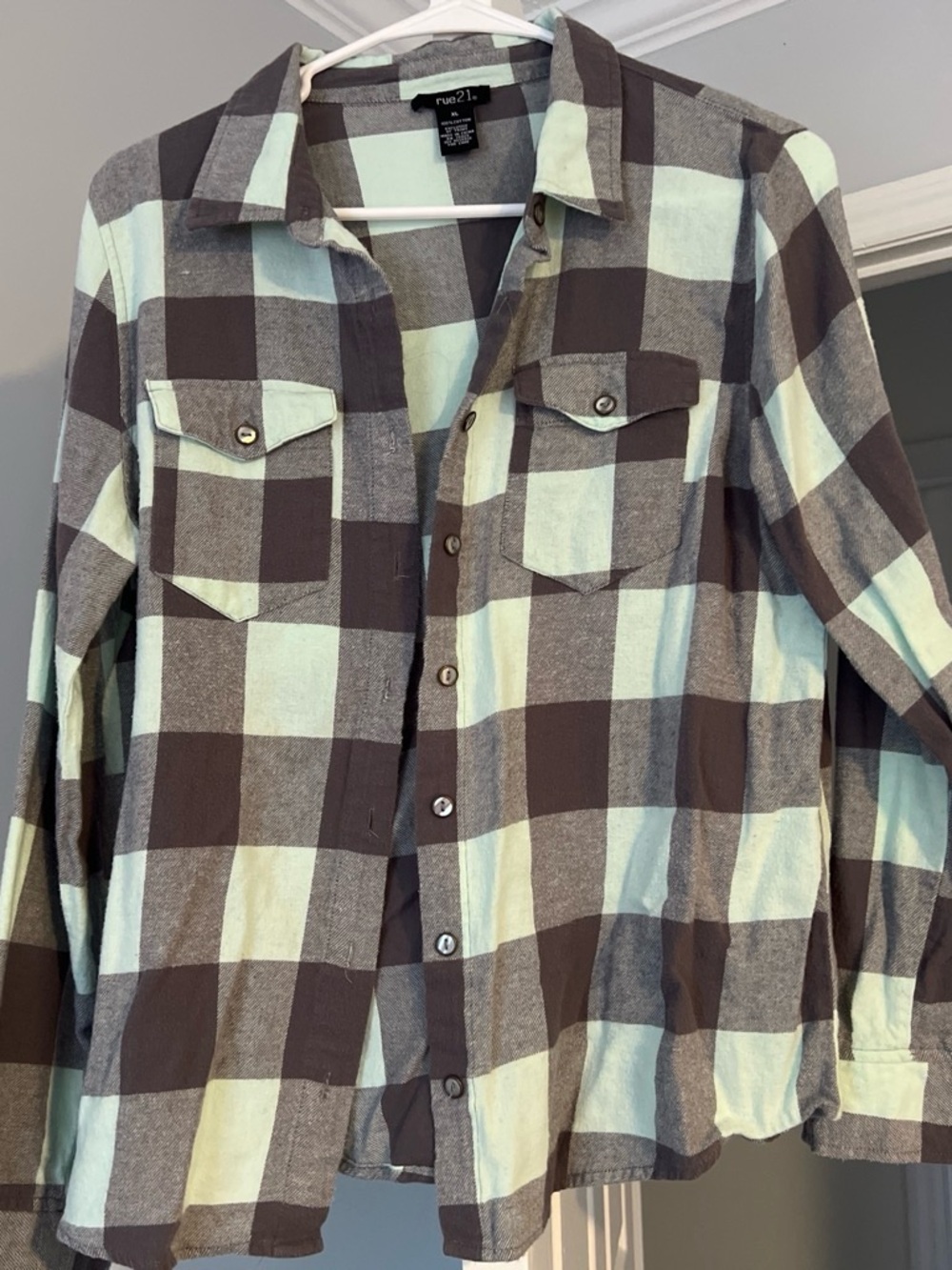 Rue21 Mint and Brown Plaid Shirt Jacket